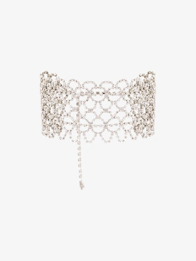 Kenneth Jay Lane Silver Tone Crystal Lace Choker Necklace In Silver