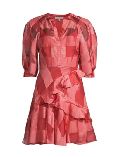 Shop Rebecca Taylor Women's Organza Check Long-sleeve Dress In Red Kiss