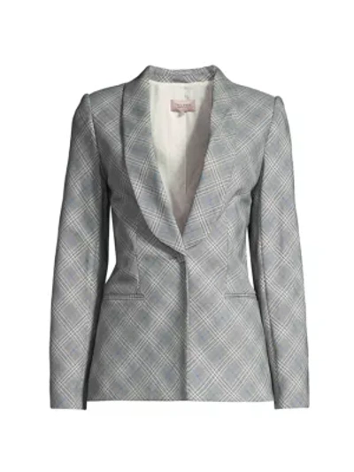 Shop Rebecca Taylor Double-breasted Plaid Suiting Jacket In Grey Combo