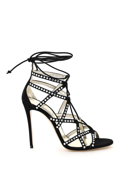 Shop Casadei Messalin Sandals Crystal In Nero