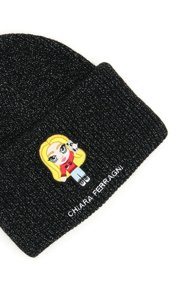 Shop Chiara Ferragni Cfmascotte Embroidered Beanie In Black