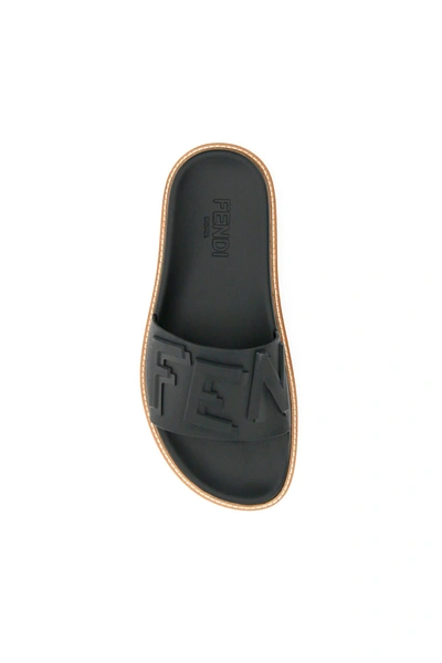 Shop Fendi Slides With Asymmetrical Logo In Black