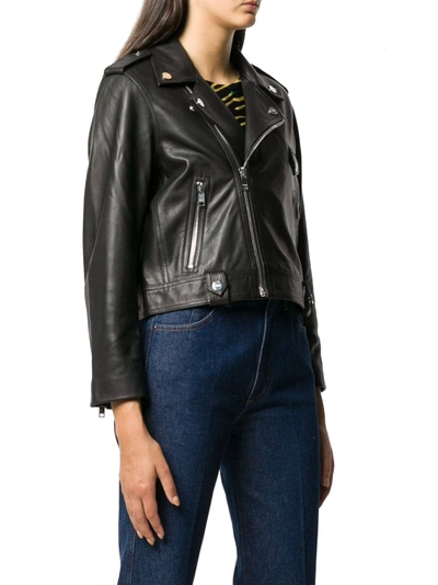Shop Ganni Women's Black Leather Outerwear Jacket