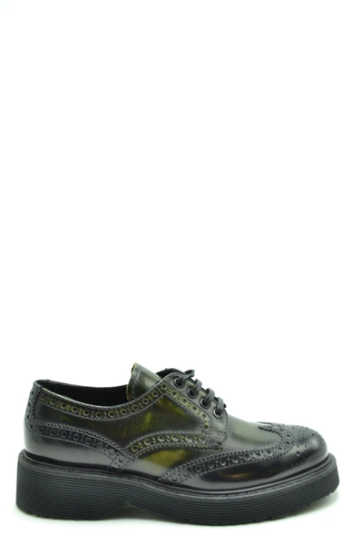 Shop Prada Women's Green Leather Lace-up Shoes