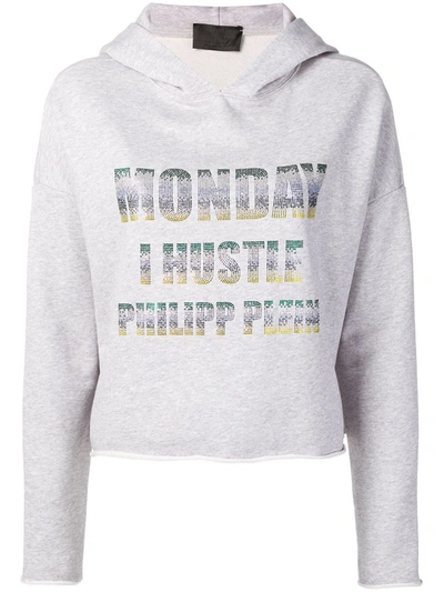 Shop Philipp Plein Crystal Hoodie In Grey