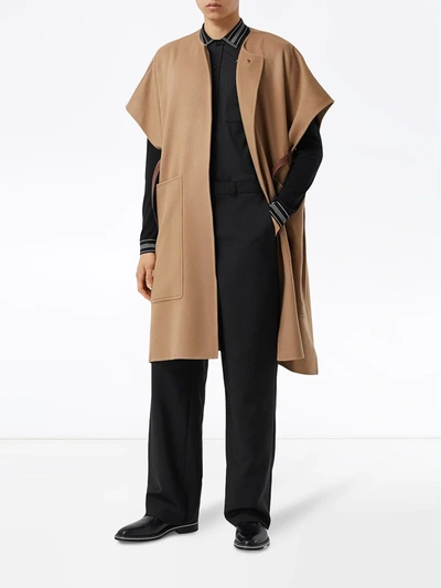Shop Burberry Belted Oversized Buttoned Cape In Brown