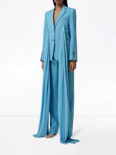 Shop Burberry Jersey Sash Detail Tailored Jacket In Blue