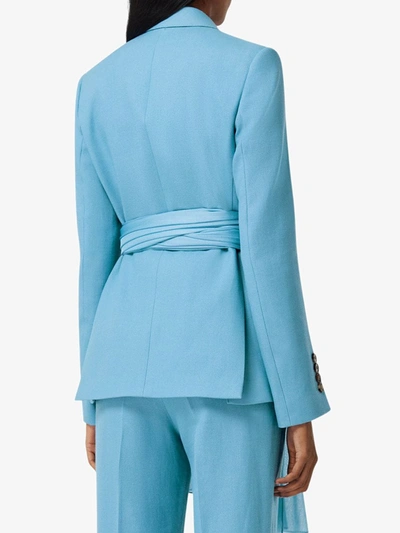 Shop Burberry Jersey Sash Detail Tailored Jacket In Blue