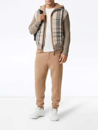 Shop Burberry Check Puffer Knitted Jacket In Brown