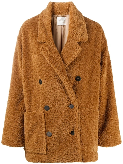 Shop Forte Forte Double-breasted Shearling Coat In Brown