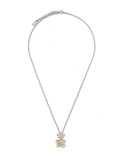 Shop Msgm Teddy Bear Pendant Necklace In Silver