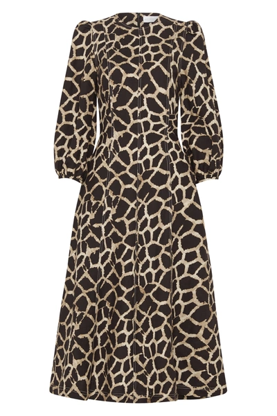 Shop Rebecca Vallance Acacia Long Sleeve Midi Dress In Brown
