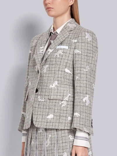 Shop Thom Browne Light Grey Harris Wool Tweed Animal Icon Embroidered Classic Jacket
