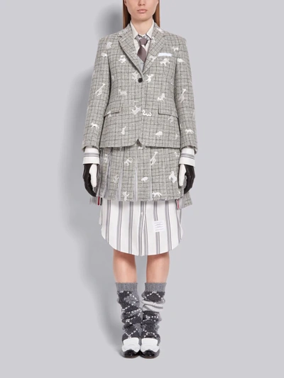 Shop Thom Browne Light Grey Harris Wool Tweed Animal Icon Embroidered Classic Jacket