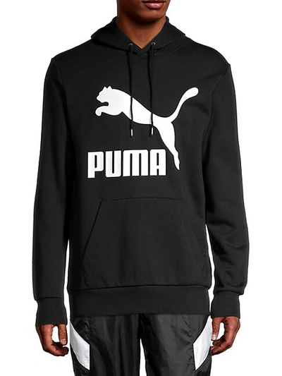 Shop Puma Logo Cotton Hoodie In Black
