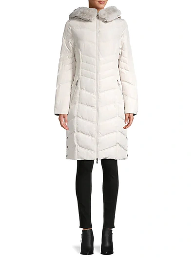 Shop Karl Lagerfeld Faux Fur-trim Quilted Down Coat In Silver