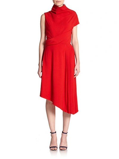 Shop Carven Asymmetrical Twill Dress In Red