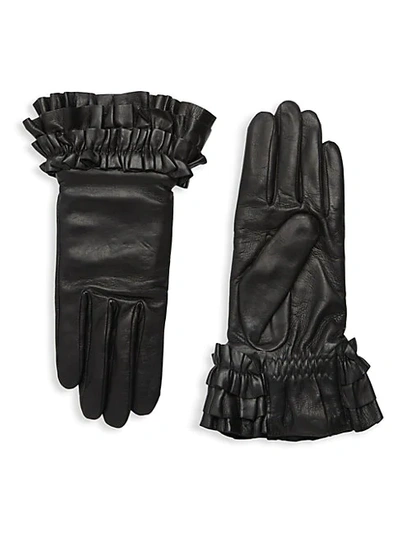 Shop Agnelle Frou Frou Leather Gloves In Black