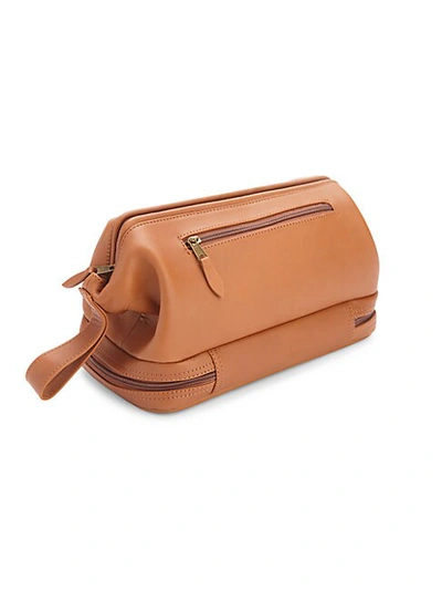 Shop Royce New York Zippered Leather Toiletry Bag In Tan