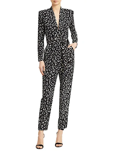 Shop A.l.c Kieran Leopard Print Jumpsuit In Black Cream