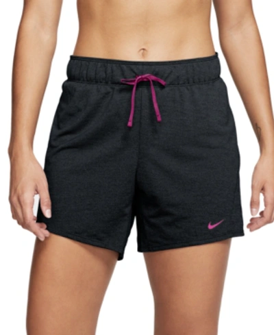 Shop Nike Women's Dri-fit Training Shorts In Black/particle Grey/active Fuchsia