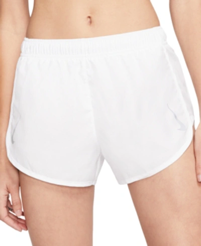 Shop Nike Women's Tempo Dri-fit Running Shorts In White/white/reflective Silv