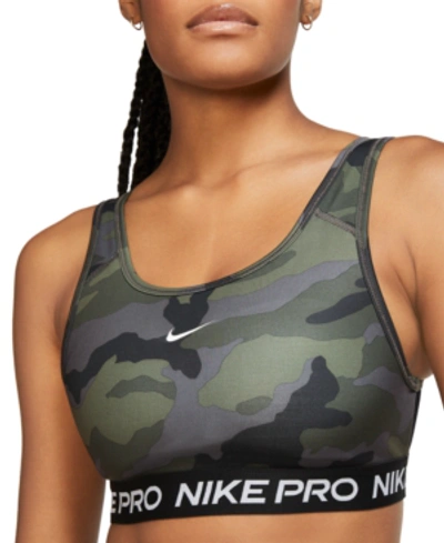 Shop Nike Women's Pro Camo-print Medium Impact Sports Bra In Thunder Grey/black/white/white