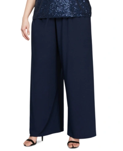 Shop Alex Evenings Plus Size Wide-leg Pants In Dark Navy