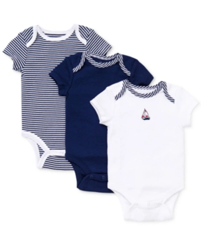 Shop Little Me Baby Boys Sailboat Short Sleeved Bodysuits, Pack Of 3 In Navy Multi