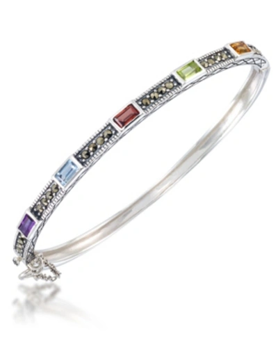 Shop Macy's Multi-color Stones & Marcasite Bangle In Sterling Silver