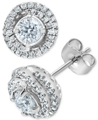 Shop Macy's Diamond Halo Stud Earrings (1 Ct. T.w.) In 14k White Gold