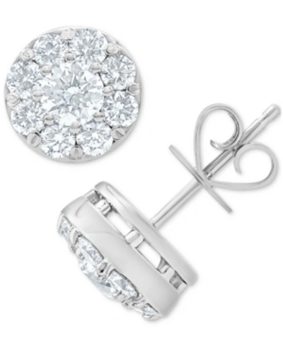 Shop Macy's Diamond Cluster Stud Earrings (1-1/2 Ct. T.w.) In 14k White Gold