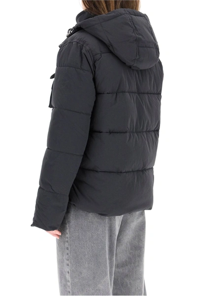 Shop Ganni Hooded Down Jacket In Black,grey