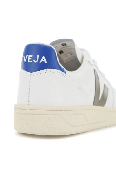 Shop Veja V-10 Leather Sneakers In White,khaki,blue