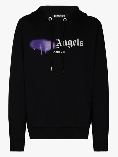 Shop Palm Angels London Sprayed Logo Hoodie In Black