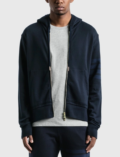 Shop Thom Browne Relaxed Fit Zip Up Hoodie In Blue
