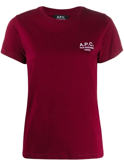 Shop Apc Embroidered Logo T-shirt In Red