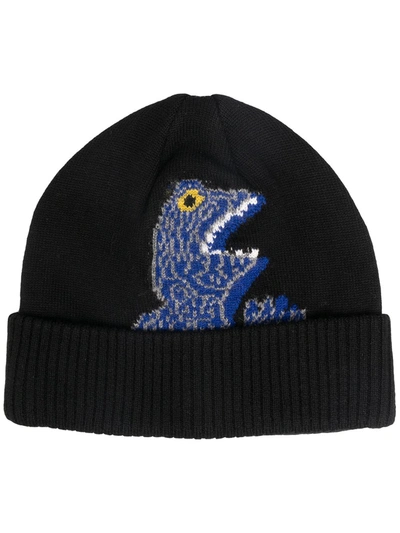 Shop Paul Smith Dinosaur-print Knitted Beanie In Black