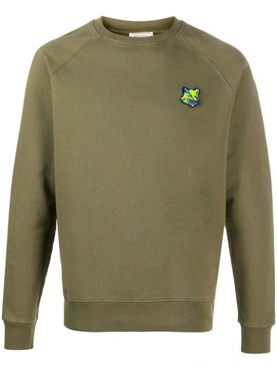 Shop Maison Kitsuné Fox Patch Cotton Sweatshirt In Green