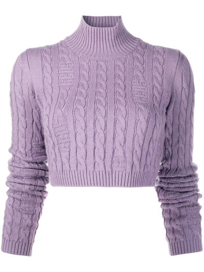 Shop Gcds Cable-knit Cropped Jumper In Purple