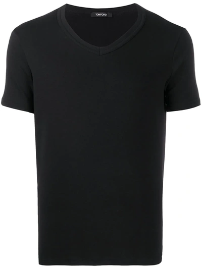 Shop Tom Ford V-neck Cotton T-shirt In Black