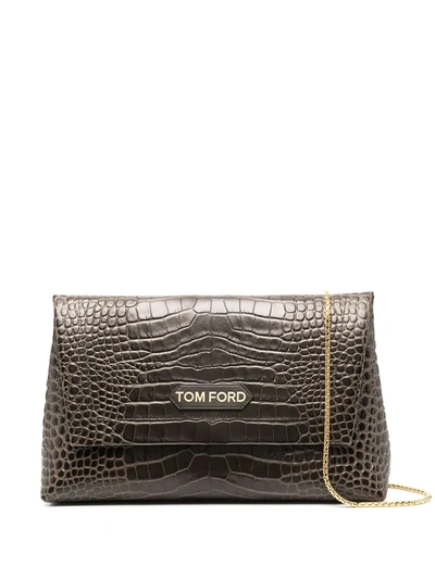 Shop Tom Ford Crocodile-embossed Effect Shoulder Bag In Brown