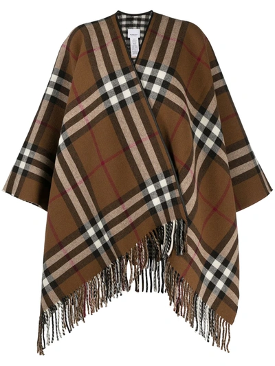 Shop Burberry Check Reversible Wool Cape In Neutrals