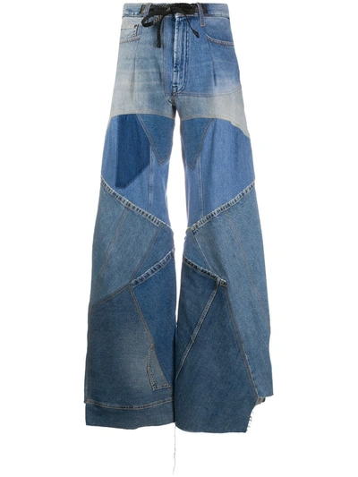 Tom Ford Leather-trimmed Distressed Patchwork High-rise Wide-leg Jeans In Blue
