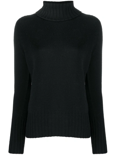 Drumohr Classic Roll Neck Sweater With Ribbed Detailing In Black