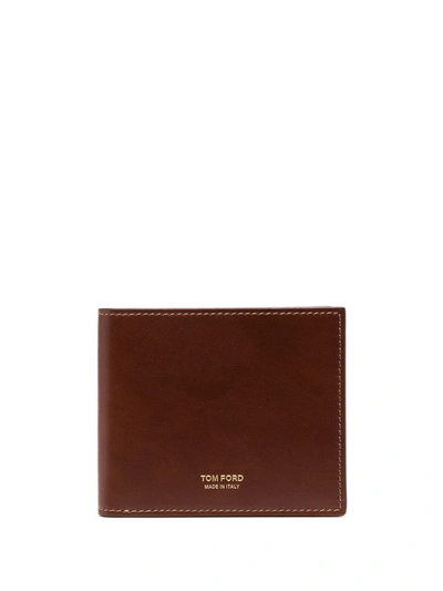 Shop Tom Ford Logo-embossed Leather Wallet In Brown