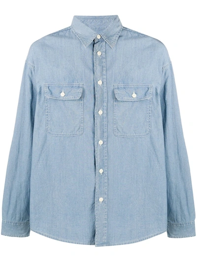 Shop Visvim Elbow Patch Chambray Shirt In Blue