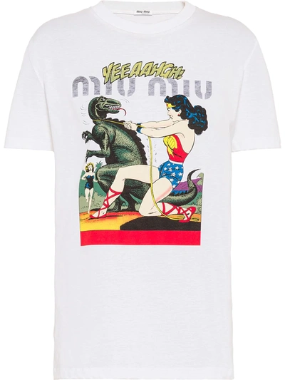 Shop Miu Miu Graphic-print Short-sleeve T-shirt In White