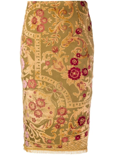 Shop Marine Serre Floral Embroidered Pencil Skirt In Green