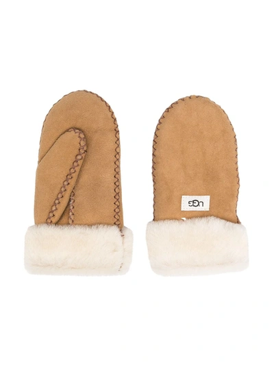Ugg Fur-lined Logo Gloves In Neutrals